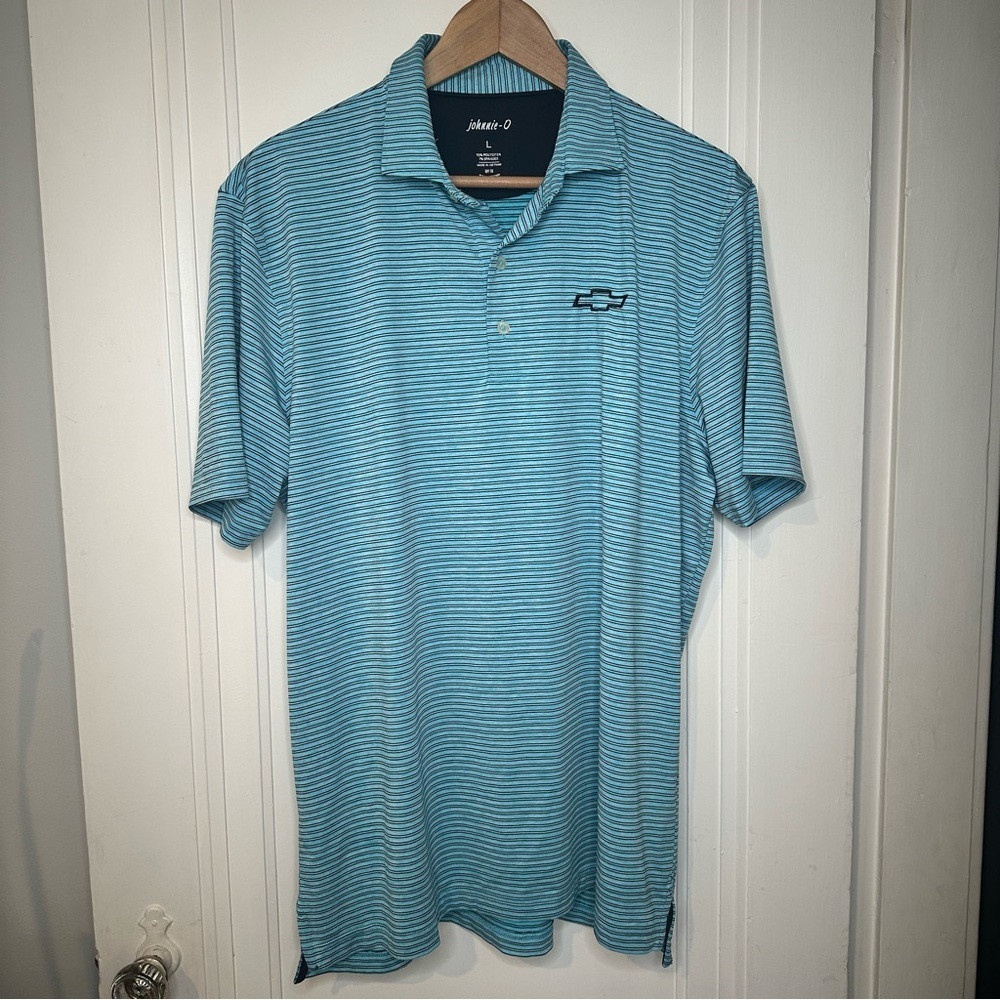 johnnie-O Men's Blue Striped Chevy Polo Shirt